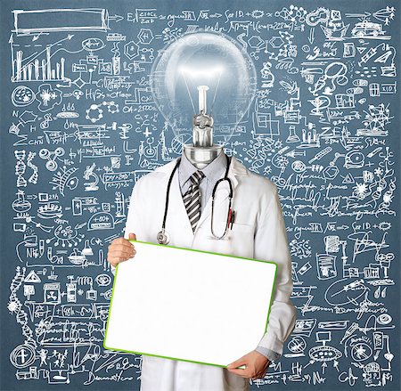 simsearch:400-07216659,k - Lamp Head Doctor man with empty board against different backgrounds Photographie de stock - Aubaine LD & Abonnement, Code: 400-07220949