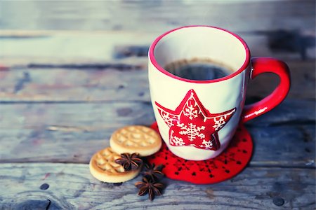 smell chocolate - Retro photo of cute coffee mug with cookies Stock Photo - Budget Royalty-Free & Subscription, Code: 400-07221000