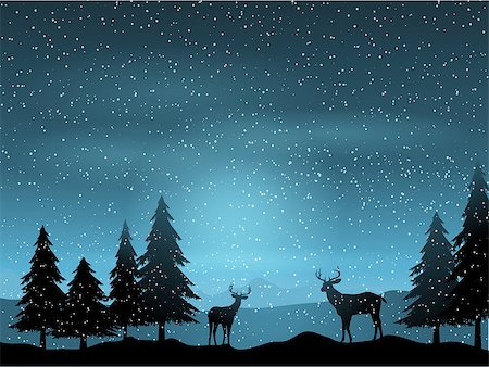 Silhouettes of deer in a winter landscape Stock Photo - Budget Royalty-Free & Subscription, Code: 400-07221071