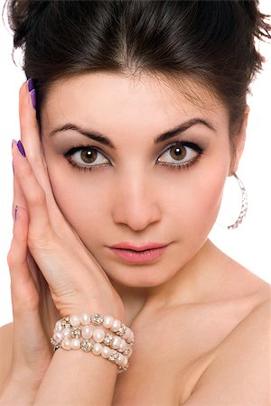 simsearch:400-07223841,k - Closeup portrait of lovely young brunette. Isolated on white Stock Photo - Budget Royalty-Free & Subscription, Code: 400-07221099