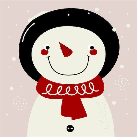 Happy Snowman in retro style. Vector Illustration Stock Photo - Budget Royalty-Free & Subscription, Code: 400-07221107