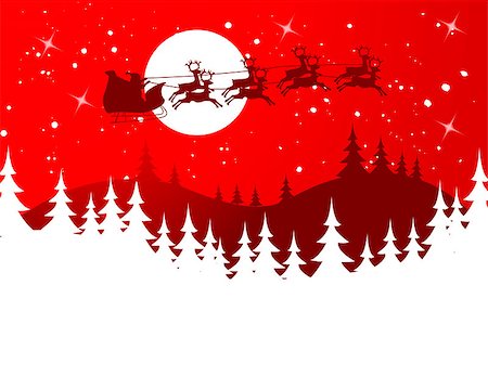 Silhouette Illustration of Flying Santa and Christmas Reindeer Stock Photo - Budget Royalty-Free & Subscription, Code: 400-07221179