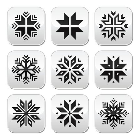 Snowflakes shapes buttons isolated on white Stock Photo - Budget Royalty-Free & Subscription, Code: 400-07221266