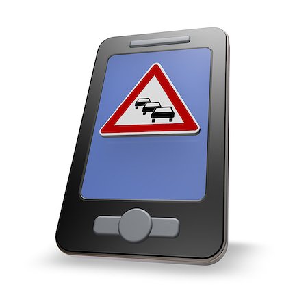 simsearch:400-04480527,k - smartphone with road sign traffic jam on white background - 3d illustration Stock Photo - Budget Royalty-Free & Subscription, Code: 400-07221263