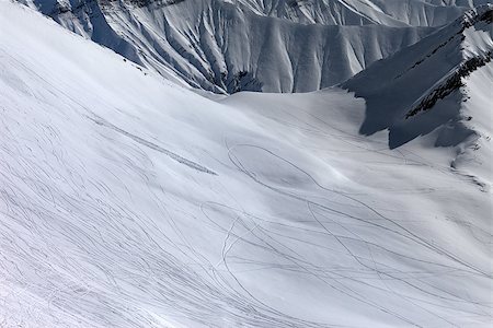 simsearch:400-07217910,k - View on snowy off piste slope with trace from ski, snowboards and avalanche. Caucasus Mountains, Georgia, ski resort Gudauri. Stock Photo - Budget Royalty-Free & Subscription, Code: 400-07221320