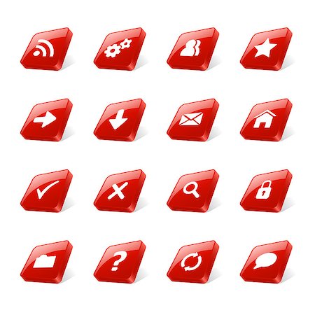 simsearch:400-07212658,k - Set of 3d red square buttons with web icons Stock Photo - Budget Royalty-Free & Subscription, Code: 400-07221347