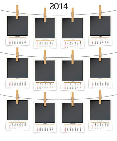 simsearch:400-05880553,k - 2014 calendar whith photo frames - vector illustration Photographie de stock - Aubaine LD & Abonnement, Code: 400-07221523