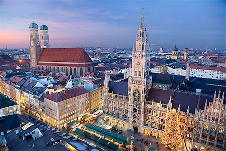 Aerial image of Munich, Germany with Christmas Market and Christmas decoration during sunset. Stock Photo - Budget Royalty-Free & Subscription, Code: 400-07221534