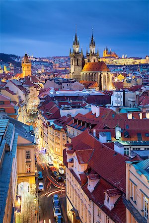 rooftop cityscape night - Image of Prague, capital city of Czech Republic, during twilight blue hour. Stock Photo - Budget Royalty-Free & Subscription, Code: 400-07222074