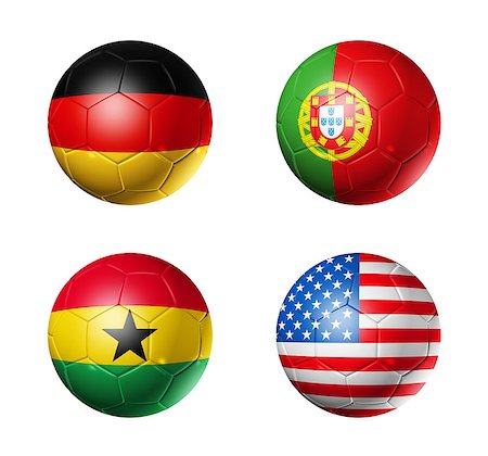simsearch:400-07290547,k - 3D soccer balls with group G teams flags, Football world cup Brazil 2014. isolated on white Stockbilder - Microstock & Abonnement, Bildnummer: 400-07222072