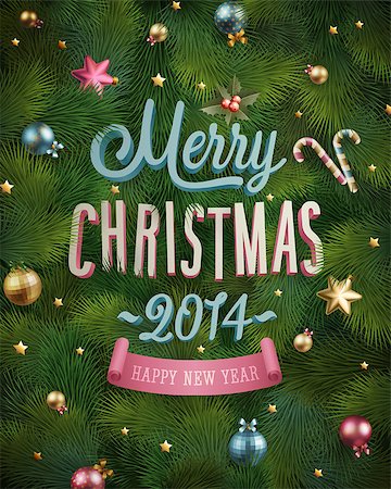 Christmas poster with fir tree texture. Vector illustration. Foto de stock - Super Valor sin royalties y Suscripción, Código: 400-07222098