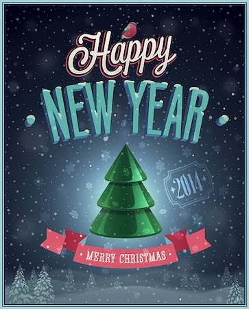 simsearch:400-07215479,k - New Year Poster with Christmas tree. Vector illustration. Foto de stock - Super Valor sin royalties y Suscripción, Código: 400-07222093