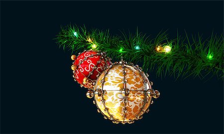 simsearch:400-05307881,k - christmas balls on green branch Stock Photo - Budget Royalty-Free & Subscription, Code: 400-07222321