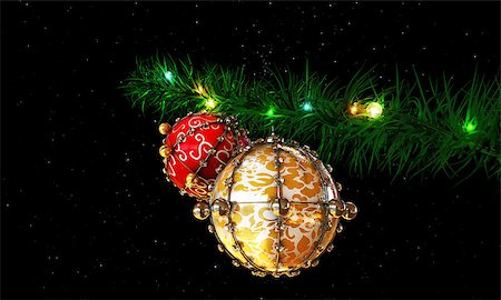 simsearch:400-05307881,k - christmas balls on green branch Stock Photo - Budget Royalty-Free & Subscription, Code: 400-07222322