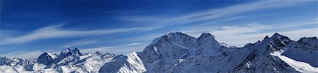 simsearch:400-09079917,k - Panorama of winter mountains. Caucasus Mountains. View from ski slope mt. Elbrus. Stockbilder - Microstock & Abonnement, Bildnummer: 400-07222363