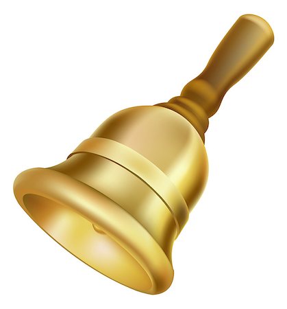 Illustration of a gold hand bell with a wooden handle. Could be a school bell or town criers bell Foto de stock - Super Valor sin royalties y Suscripción, Código: 400-07222381