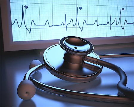 Stethoscope in front of the heartbeat monitor. Clipping path included. Photographie de stock - Aubaine LD & Abonnement, Code: 400-07222508