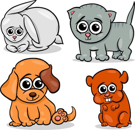 simsearch:400-08159172,k - Cartoon Illustration of Cute Little Baby Pets Animals Set Photographie de stock - Aubaine LD & Abonnement, Code: 400-07222593
