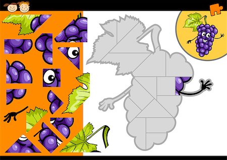 diagram fruit - Cartoon Illustration of Education Jigsaw Puzzle Game for Preschool Children with Funny Grapes Fruit Character Stock Photo - Budget Royalty-Free & Subscription, Code: 400-07222609