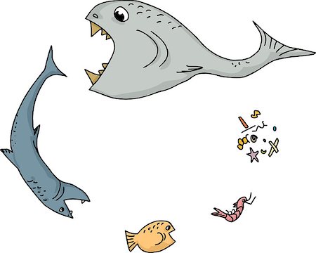 fish eating people cartoon - Cartoon of ocean food chain over white background Stock Photo - Budget Royalty-Free & Subscription, Code: 400-07222641