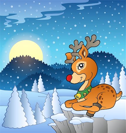 Scene with Christmas deer 2 - eps10 vector illustration. Stock Photo - Budget Royalty-Free & Subscription, Code: 400-07222777