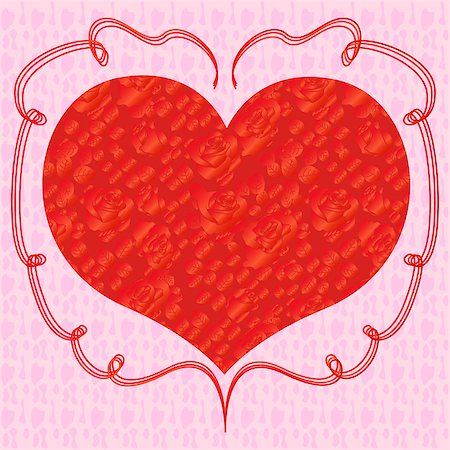 simsearch:400-06912374,k - Heart with red roses on a pink background, hand drawing Valentines vector illustration Stock Photo - Budget Royalty-Free & Subscription, Code: 400-07222888