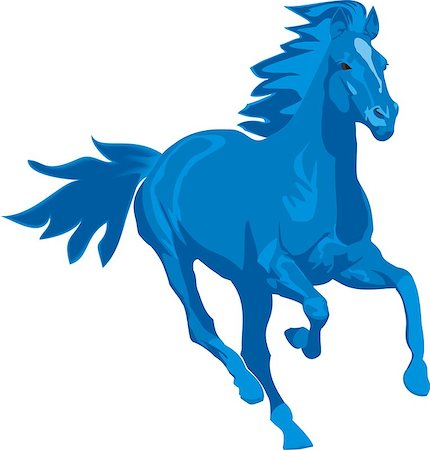 Vector illustration. The silhouette of the prancing blue horse Stock Photo - Budget Royalty-Free & Subscription, Code: 400-07223099