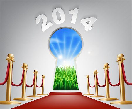 red carpet vector background - New Year Door Keyhole 2014. Concept of a keyhole with a new dawn over verdant landscape and red carpet and ropes leading up to it. Stock Photo - Budget Royalty-Free & Subscription, Code: 400-07223198