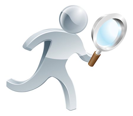 Silver person running along looking through magnifying glass, searching for something Stock Photo - Budget Royalty-Free & Subscription, Code: 400-07223202
