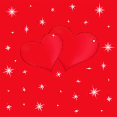 symbols modern art - Two red hearts on a red background with stars, vector Valentines greeting card Photographie de stock - Aubaine LD & Abonnement, Code: 400-07223316