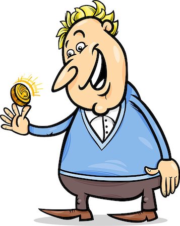 simsearch:400-07222602,k - Concept Cartoon Illustration of Lucky Man with Golden Coin Photographie de stock - Aubaine LD & Abonnement, Code: 400-07223352