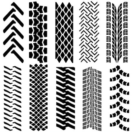 skid marks - Set of detailed tire prints, vector illustration Stock Photo - Budget Royalty-Free & Subscription, Code: 400-07223406