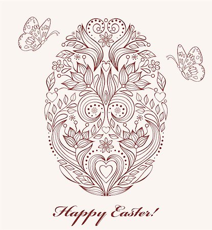 easter eggs in a dark color - Vector illustration of floral easter egg on pastel background Stock Photo - Budget Royalty-Free & Subscription, Code: 400-07223444