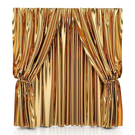 3d render of golden curtains isolated at white background Foto de stock - Super Valor sin royalties y Suscripción, Código: 400-07223551