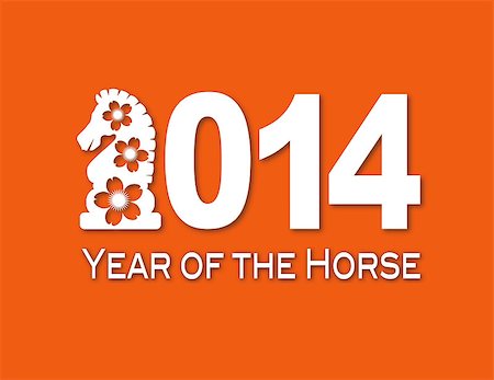 2014 Chinese Lunar New Year of the Horse Numerals with Horse Text Symbol White Paper Cut Out on Orange Background Illustration Stock Photo - Budget Royalty-Free & Subscription, Code: 400-07223570