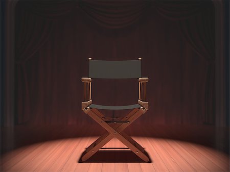 spot light curtains - Director's chair on the stage illuminated by floodlights. Stock Photo - Budget Royalty-Free & Subscription, Code: 400-07223599
