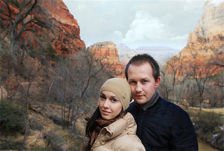 simsearch:879-09043355,k - Young pair in the Zion national park in Utah on winter Stockbilder - Microstock & Abonnement, Bildnummer: 400-07223712