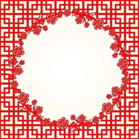 Chinese New Year Cherry Blossom Frame Background Stock Photo - Budget Royalty-Free & Subscription, Code: 400-07223806