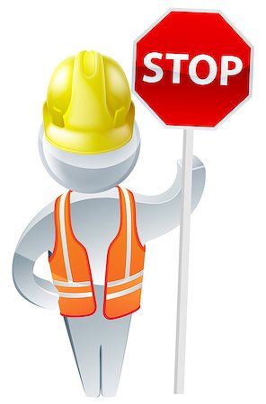 Stop sign workman wearing a yellow hard hat and high visibility jacket safety gear Photographie de stock - Aubaine LD & Abonnement, Code: 400-07223916