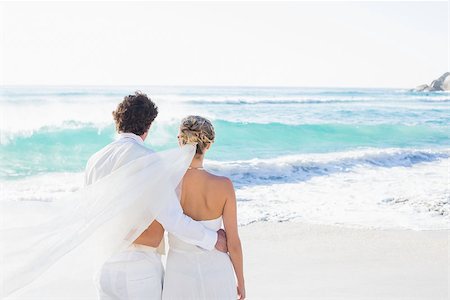 simsearch:400-07664797,k - Newlyweds looking out to sea together at the beach Stock Photo - Budget Royalty-Free & Subscription, Code: 400-07231541