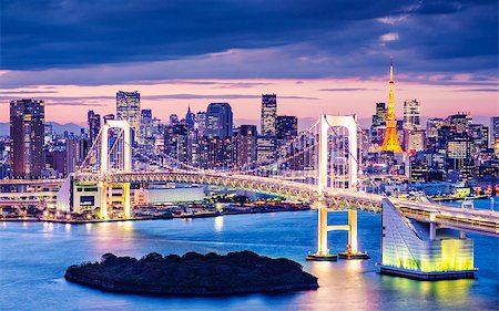 simsearch:400-07261399,k - Tokyo Bay at Rainbow Bridge. Fotografie stock - Microstock e Abbonamento, Codice: 400-07245055