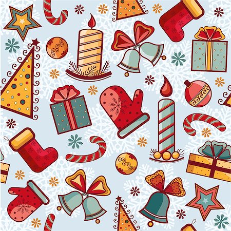 simsearch:400-07105067,k - Christmas pattern with new year objects. Winter seamless bakground. Stock Photo - Budget Royalty-Free & Subscription, Code: 400-07245105