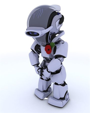 simsearch:400-06560748,k - 3D render of a Robot with poppy in rememberance Foto de stock - Royalty-Free Super Valor e Assinatura, Número: 400-07245159