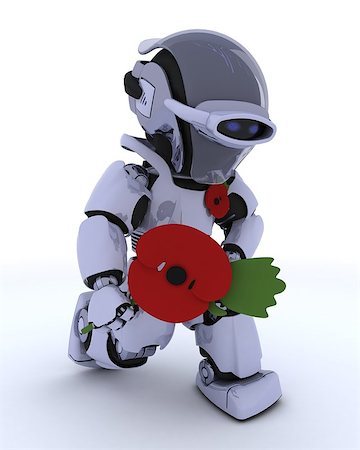 simsearch:400-06560748,k - 3D render of a Robot with poppy in rememberance Foto de stock - Royalty-Free Super Valor e Assinatura, Número: 400-07245160