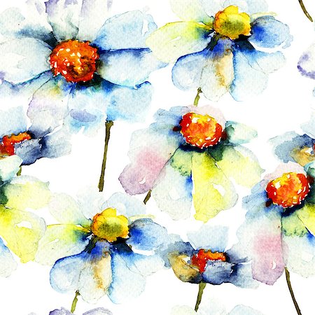 simsearch:400-07245386,k - Seamless pattern with Chamomile flowers, watercolor flowers Stockbilder - Microstock & Abonnement, Bildnummer: 400-07245385