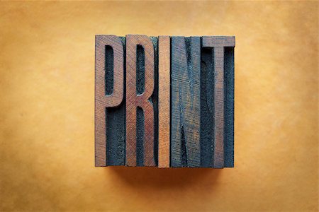 The word PRINT written in vintage letterpress type Stock Photo - Budget Royalty-Free & Subscription, Code: 400-07245631