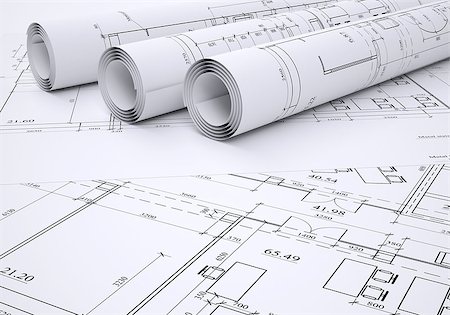 simsearch:400-07713698,k - Architectural drawings. Flat and rolled. 3d render Stock Photo - Budget Royalty-Free & Subscription, Code: 400-07245976