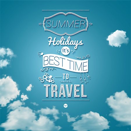 effect - Summer holidays poster in cutout paper style. Sunny day background with clouds. Tourist poster. Vector image. Stock Photo - Budget Royalty-Free & Subscription, Code: 400-07246199