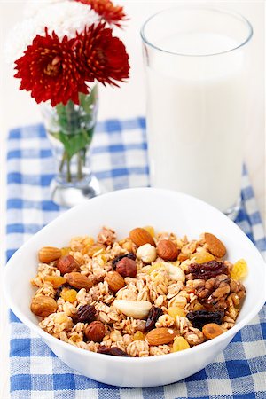 simsearch:400-04891088,k - Healthy muesli breakfast, with lots of dry fruits, nuts and grains Stock Photo - Budget Royalty-Free & Subscription, Code: 400-07246230