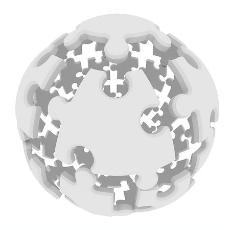 Sphere consisting of puzzles. 3d render isolated on white background Stock Photo - Budget Royalty-Free & Subscription, Code: 400-07246373